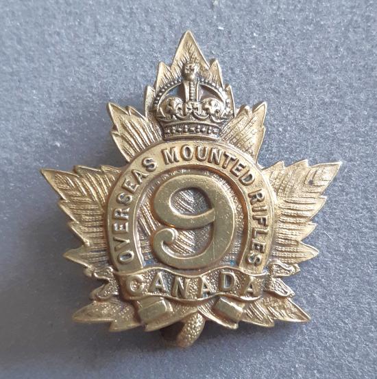 CANADIAN WW1 CEF 9th Regt. Canadian Mounted Rifles Hat Badge (Babin E 4-9)