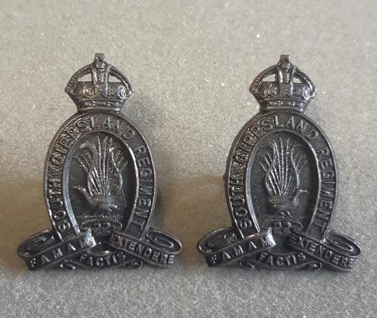 AUSTRALIAN 22nd Infantry Battalion (The South Gippsland Regt.) Oxidised Pair Collar Badges