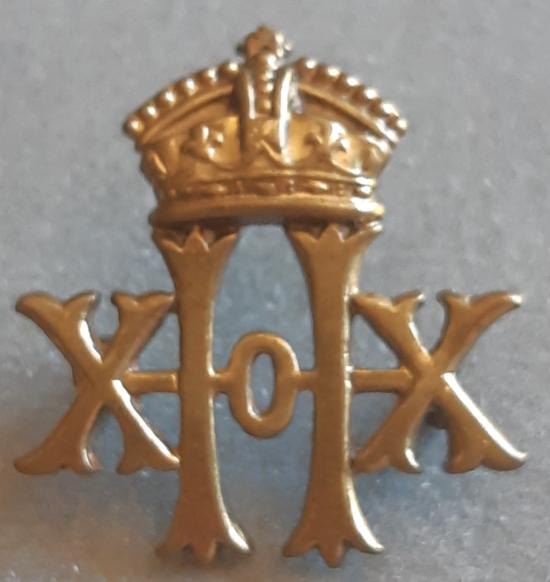 BRITISH - 20th Hussars Gilding Metal Collar Badge (Victorian)